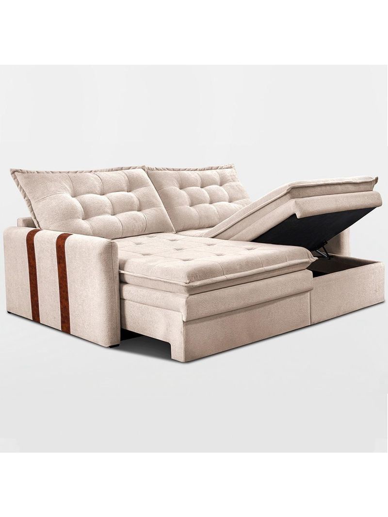 Sofá Baú Sem Caixa Retrátil 2,00m Softgel Petit Boucle Bege Claro Cama Inbox
