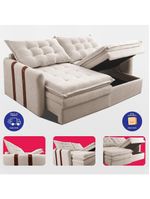 Sofá Baú Sem Caixa Retrátil 2,00m Softgel Petit Boucle Bege Claro Cama Inbox