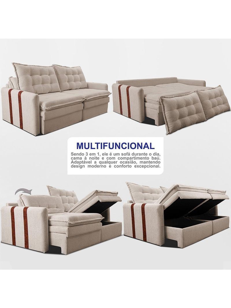 Sofá Baú Sem Caixa Retrátil 2,00m Softgel Petit Boucle Bege Claro Cama Inbox