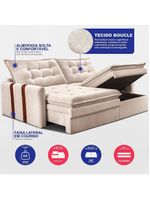 Sofá Baú Sem Caixa Retrátil 2,00m Softgel Petit Boucle Bege Claro Cama Inbox