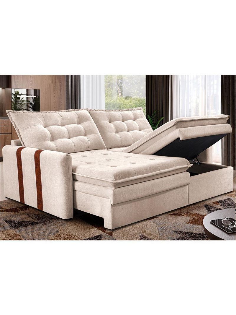 Sofá Baú Sem Caixa Retrátil 2,00m Softgel Petit Boucle Bege Claro Cama Inbox