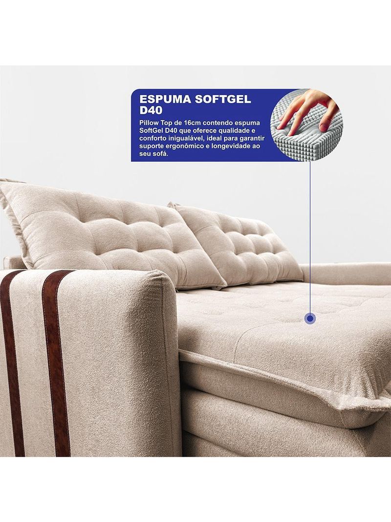 Sofá Baú Sem Caixa Retrátil 2,00m Softgel Petit Boucle Bege Claro Cama Inbox