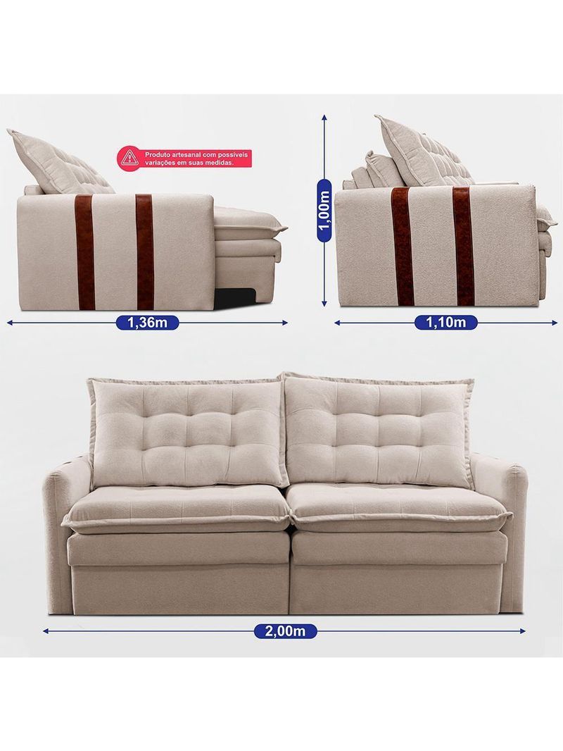 Sofá Baú Sem Caixa Retrátil 2,00m Softgel Petit Boucle Bege Claro Cama Inbox