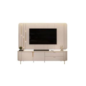 Rack Bancada c/Painel p/TV até 75 Polegadas Celine 100% MDF Led 241x189cm Off White - DJ Móveis