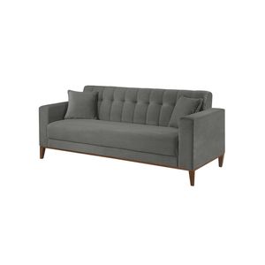 Sofa Liverpool 3 Lugares 195 Cm Base Madeira Talento Móveis Veludo Paris Prata