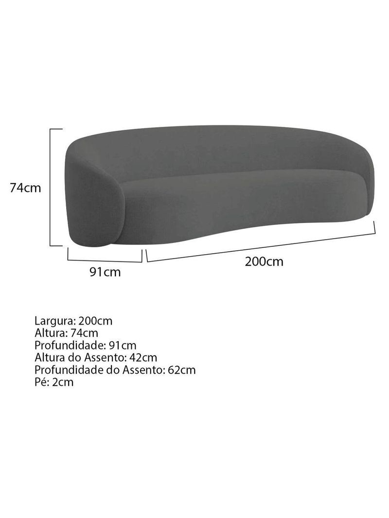 Sofá 3 Lugares 200cm Orgânico Luxo Recepção Amore Linho - Amarena Móveis Cor Cinza Escuro