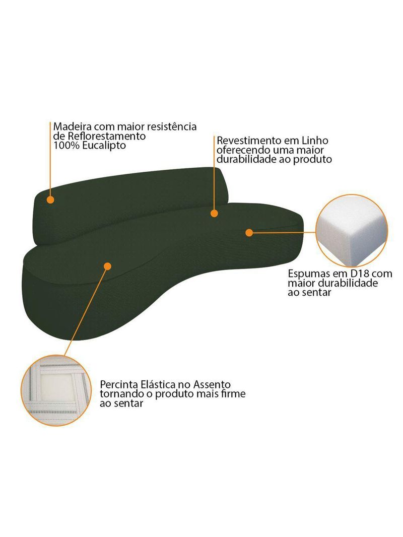 Sofá Curvo 2 Lugares Amsterdã 160cm Linho - Doce Sonho Móveis Cor Verde