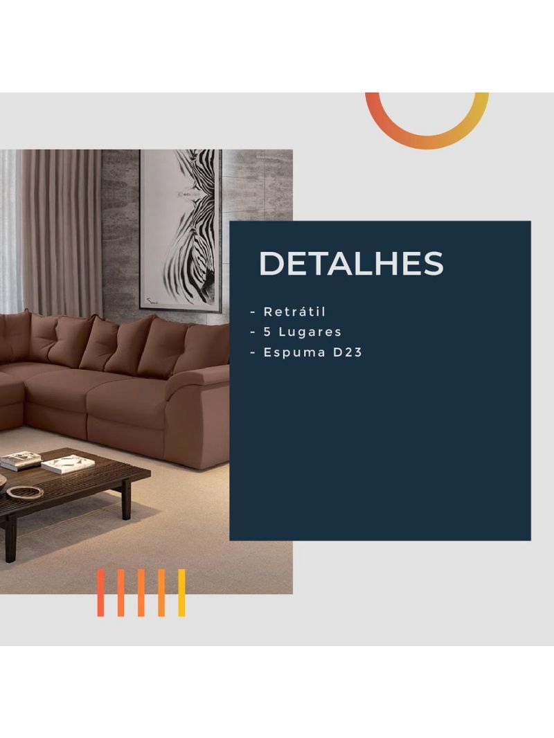 Sofá De Canto 5 Lugares  Retrátil Qatar Suede Marrom Marrom