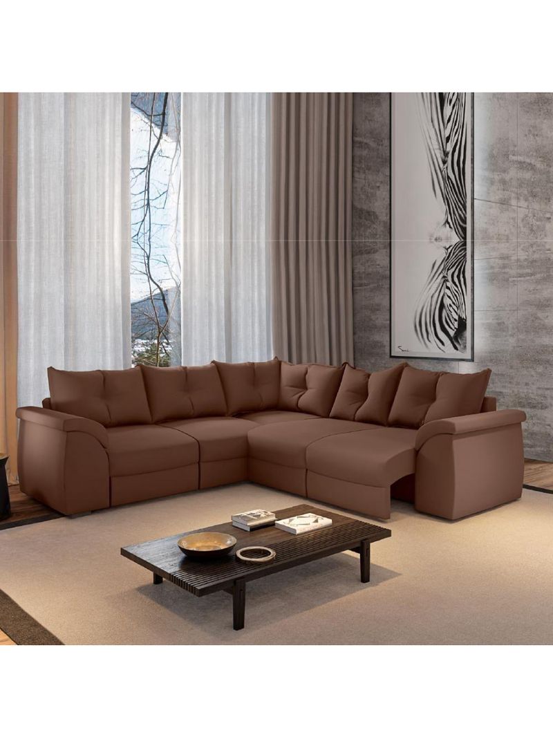 Sofá De Canto 5 Lugares  Retrátil Qatar Suede Marrom Marrom