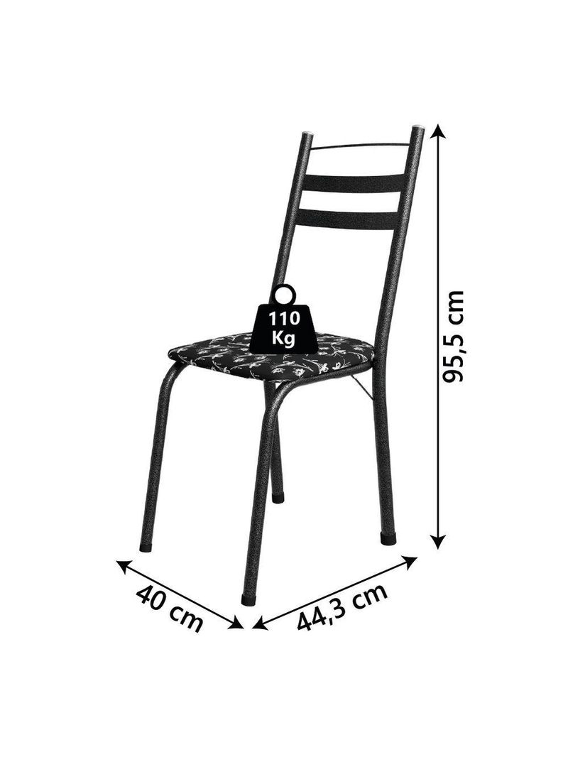 Conjunto De Mesa Itália Com 4 Cadeiras Preto/Floral Granito