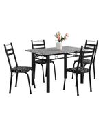 Conjunto De Mesa Itália Com 4 Cadeiras Preto/Floral Granito