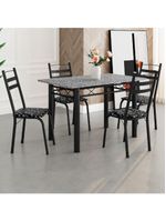 Conjunto De Mesa Itália Com 4 Cadeiras Preto/Floral Granito