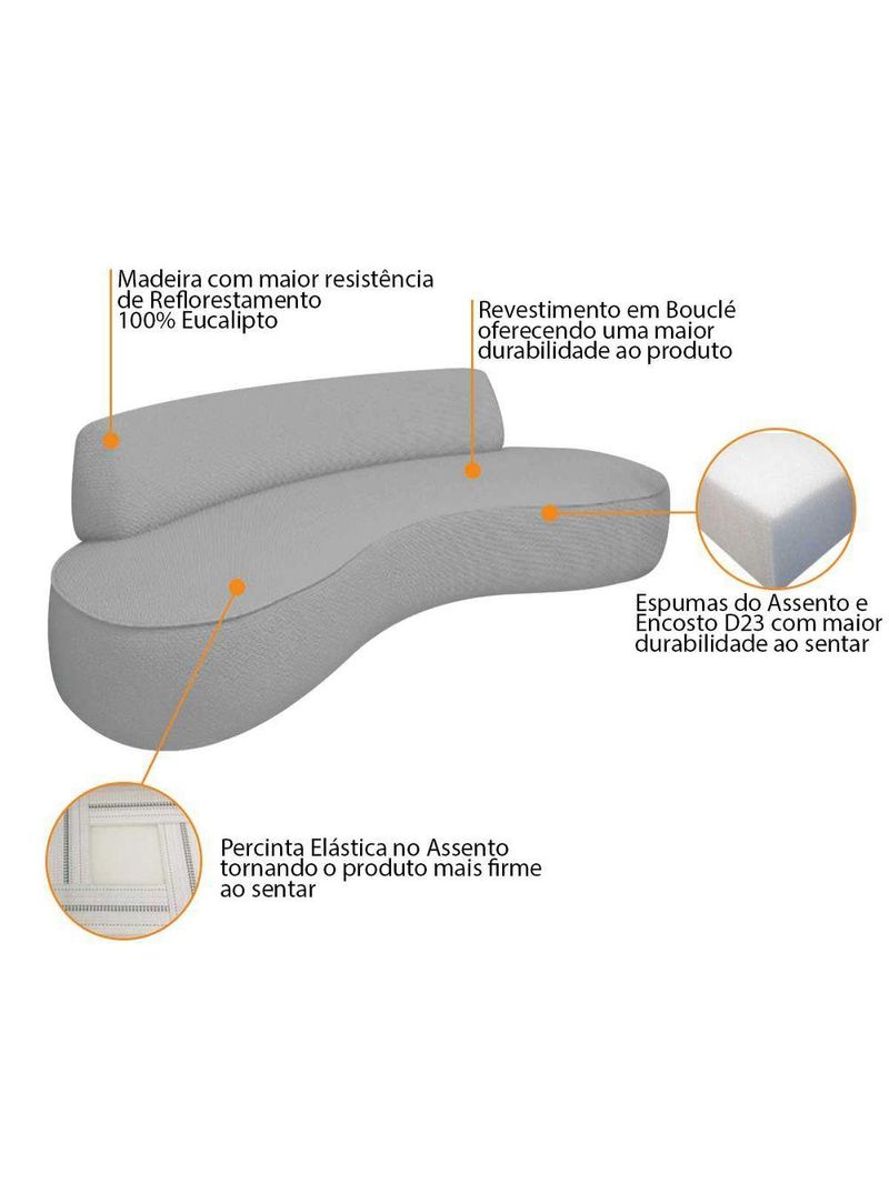 Sofá Curvo 3 Lugares Amsterdã 200cm Bouclé - Amarena Móveis Cor Cinza