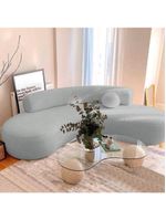 Sofá Curvo 3 Lugares Amsterdã 200cm Bouclé - Amarena Móveis Cor Cinza