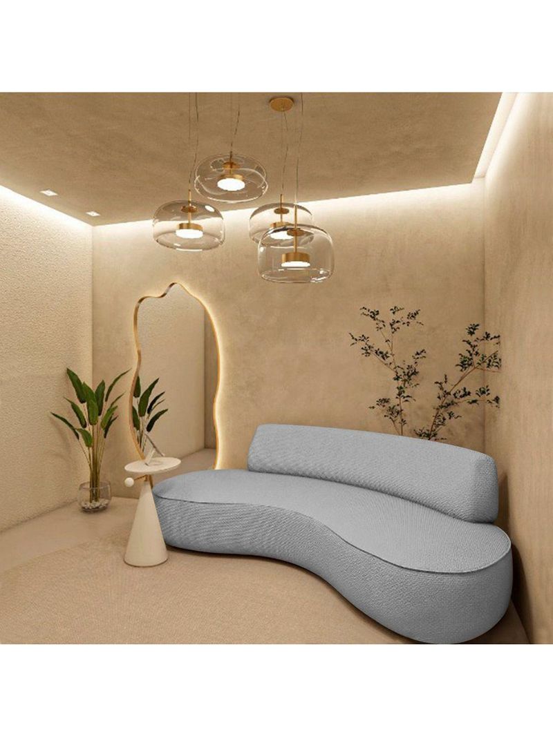 Sofá Curvo 3 Lugares Amsterdã 200cm Bouclé - Amarena Móveis Cor Cinza