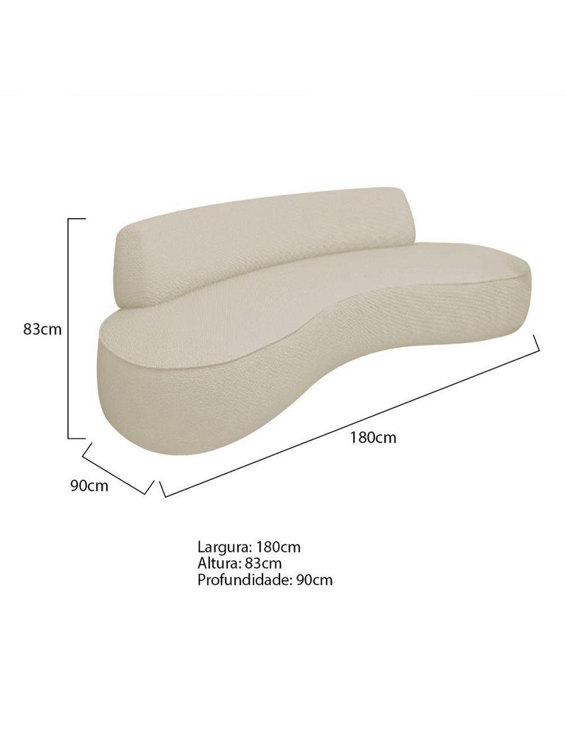 Sofá Curvo 3 Lugares Amsterdã 180cm Bouclé - Amarena Móveis Cor Bege