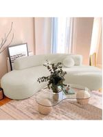 Sofá Curvo 3 Lugares Amsterdã 180cm Bouclé - Amarena Móveis Cor Bege