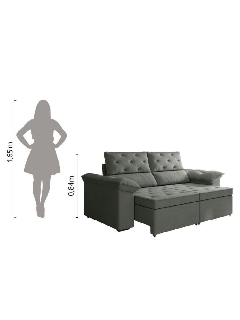 Sofá Retrátil 2 Lugares 1,50m Inglaterra Suede Cinza