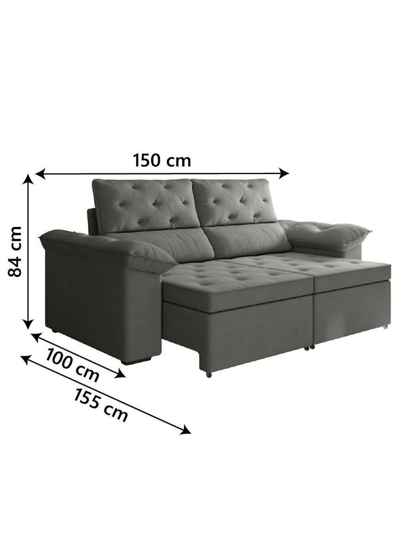 Sofá Retrátil 2 Lugares 1,50m Inglaterra Suede Cinza