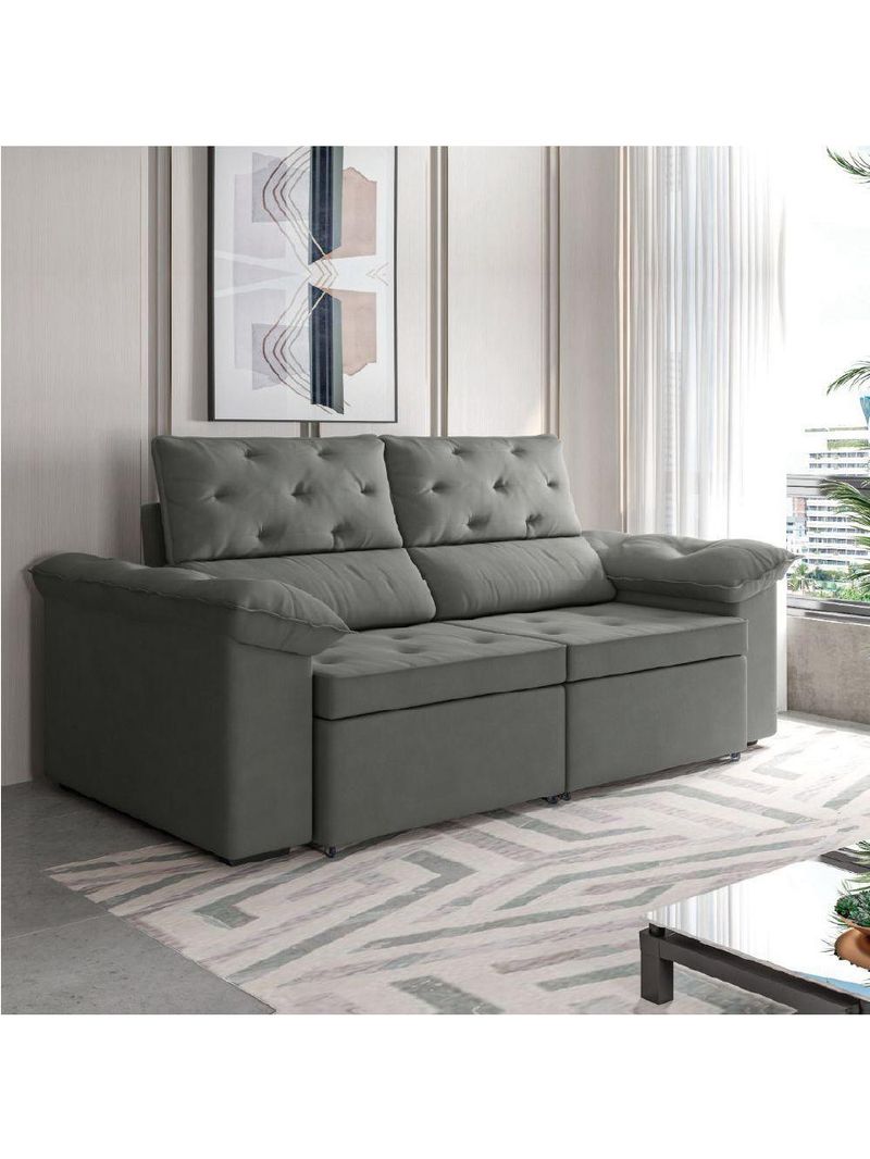 Sofá Retrátil 2 Lugares 1,50m Inglaterra Suede Cinza