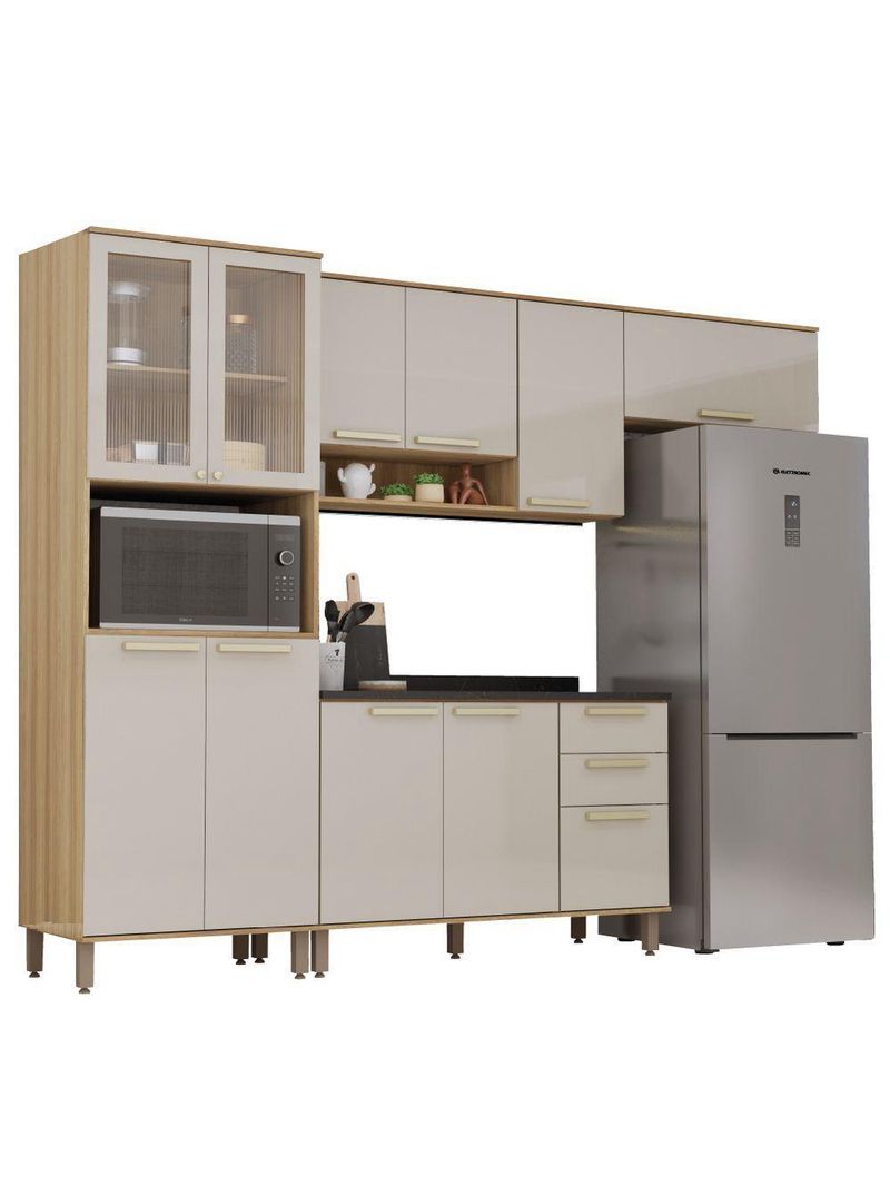 Armário de Cozinha Completa Com Balcão Madeirado Mocca Laca