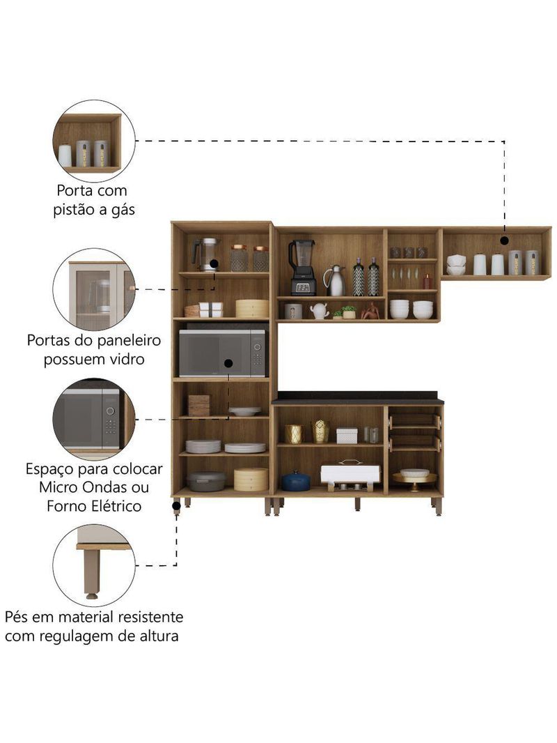 Armário de Cozinha Completa Com Balcão Madeirado Mocca Laca