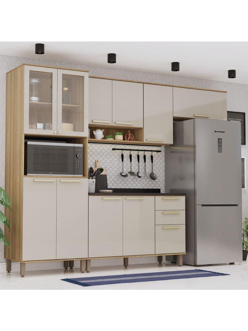Armário de Cozinha Completa Com Balcão Madeirado Mocca Laca