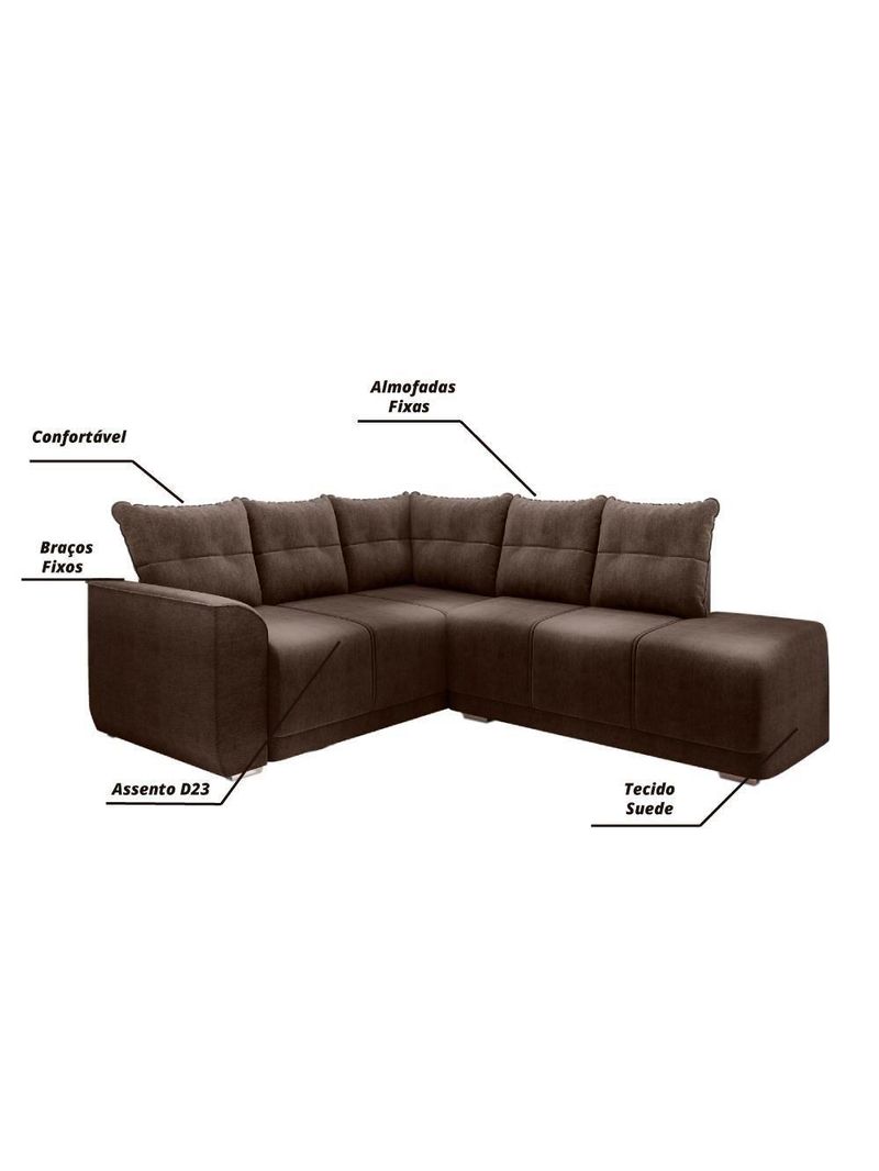 Sofá De Canto Marrocos Marrom Suede Liso Marrom