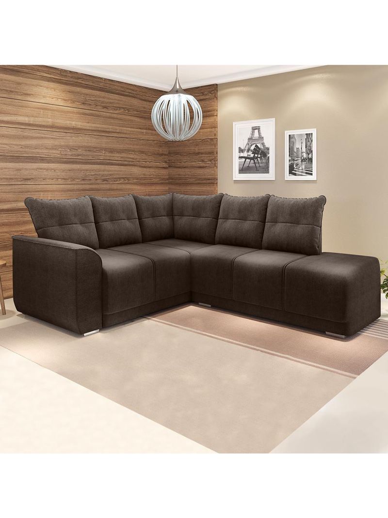 Sofá De Canto Marrocos Marrom Suede Liso Marrom