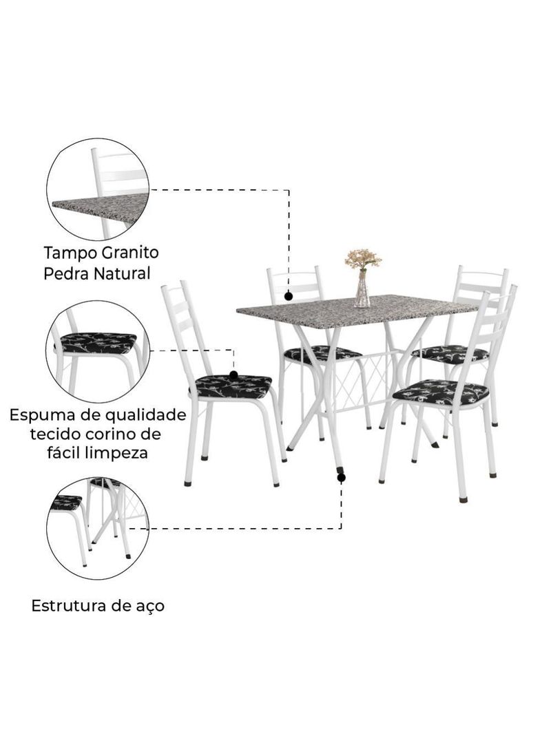 Conjunto De Mesa Itália New Com 4 Cadeiras 1,00m Artefamol