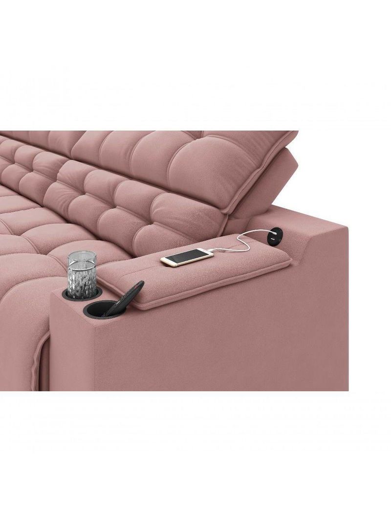 Sofá Connect Premium 2,00m Assento Retrátil-reclinável Com Porta Copos E Entrada Usb Suede Nude