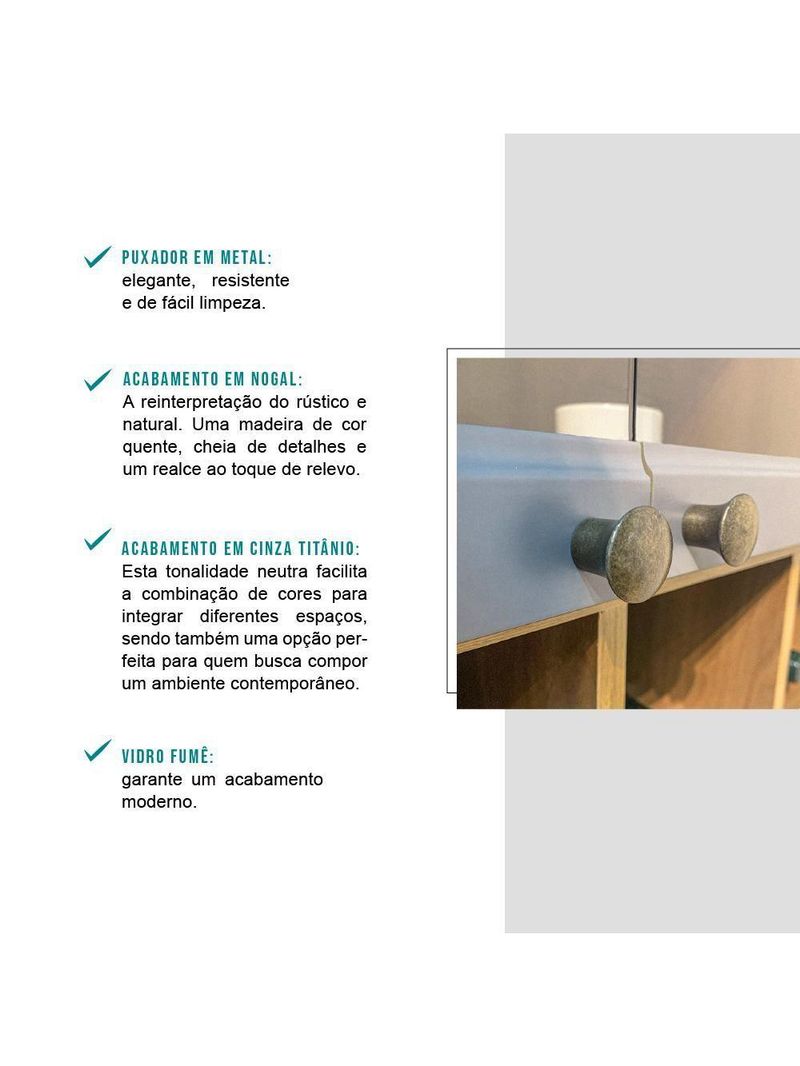 Armário Aéreo Milla Com Portas De Vidro E Nogueira Cinza 120cm Carraro