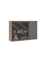 Armário Aéreo Milla Com Portas De Vidro E Nogueira Cinza 120cm Carraro