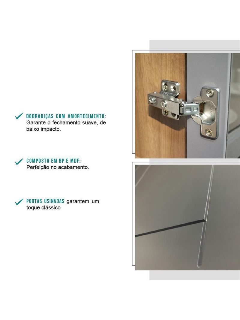 Armário Aéreo Milla Com Portas De Vidro E Nogueira Cinza 120cm Carraro