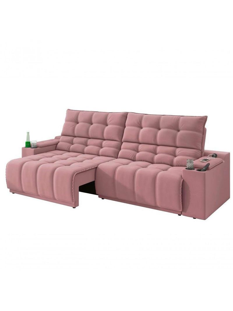 Sofá Connect Premium 2,30m Assento Retrátil-reclinável Com Porta Copos E Entrada Usb Suede Nude