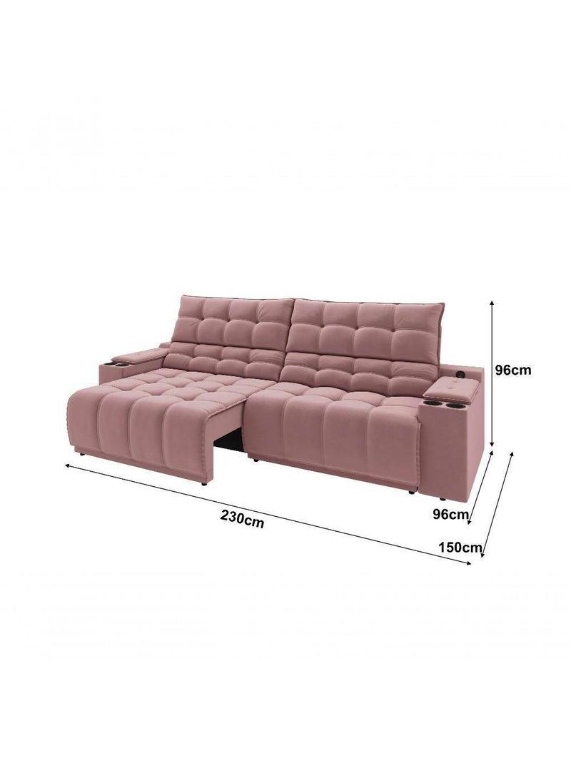 Sofá Connect Premium 2,30m Assento Retrátil-reclinável Com Porta Copos E Entrada Usb Suede Nude