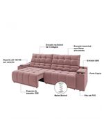 Sofá Connect Premium 2,30m Assento Retrátil-reclinável Com Porta Copos E Entrada Usb Suede Nude