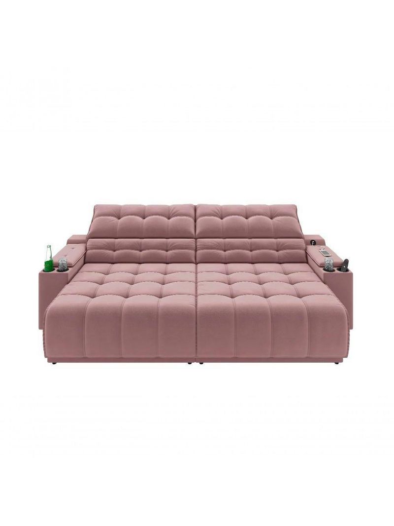 Sofá Connect Premium 2,30m Assento Retrátil-reclinável Com Porta Copos E Entrada Usb Suede Nude