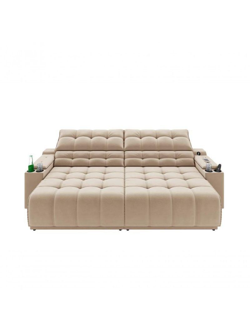 Sofá Connect Premium 2,30m Assento Retrátil-reclinável Com Porta Copos E Entrada Usb Suede Capuccino