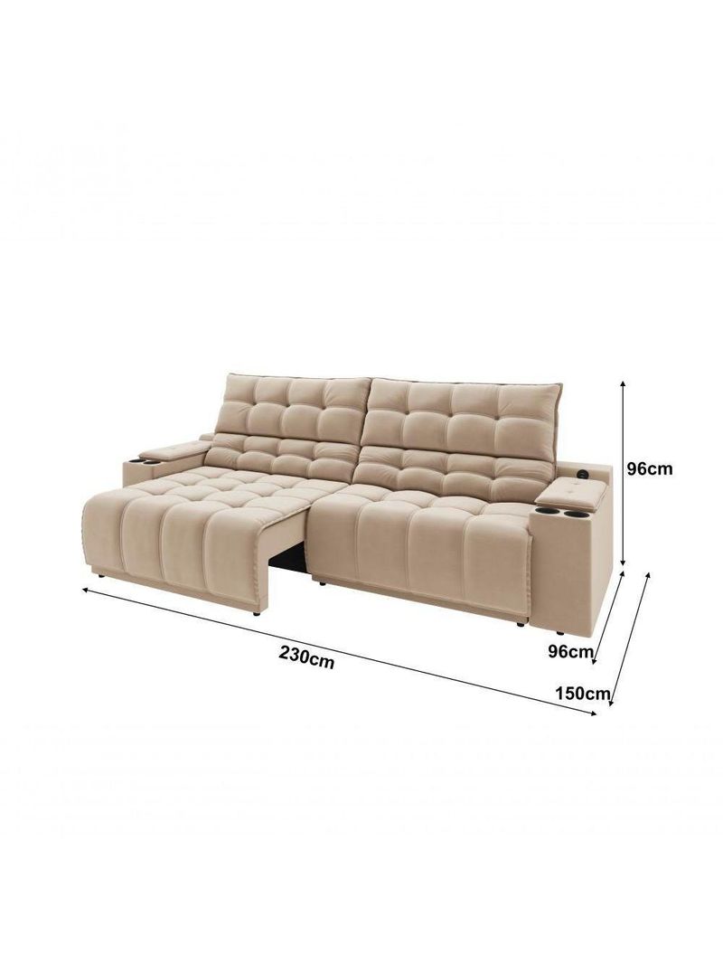 Sofá Connect Premium 2,30m Assento Retrátil-reclinável Com Porta Copos E Entrada Usb Suede Capuccino
