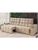 Sofá Connect Premium 2,30m Assento Retrátil-reclinável Com Porta Copos E Entrada Usb Suede Capuccino