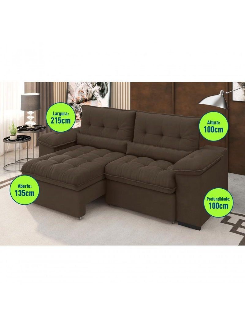 Sofá Arezzo Retrátil/reclinável 4lugares Suede Marrom 2,15m - Xflex