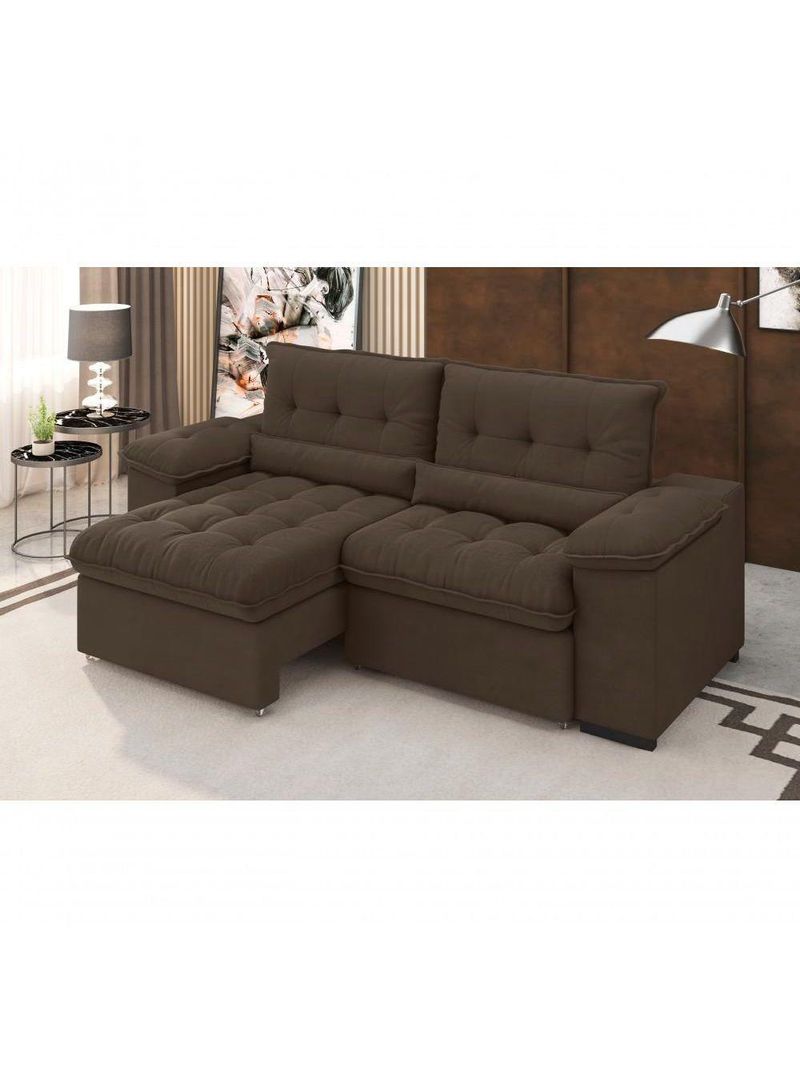 Sofá Arezzo Retrátil/reclinável 4lugares Suede Marrom 2,15m - Xflex