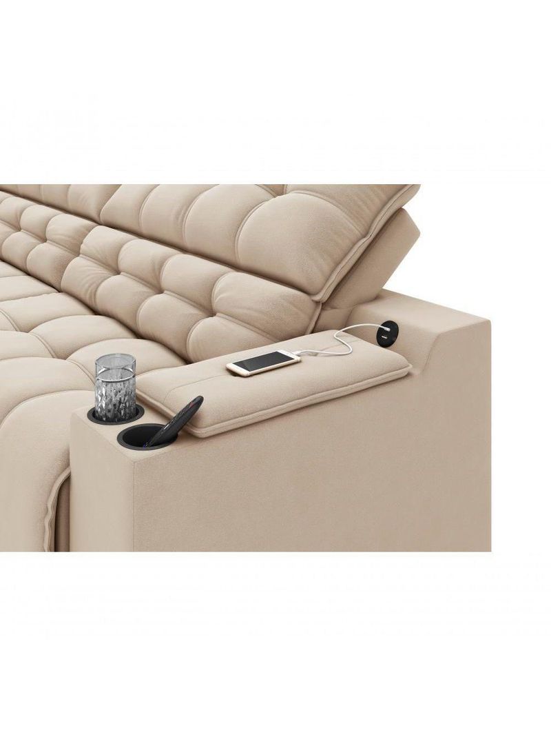 Sofá Connect Premium 2,00m Assento Retrátil-reclinável Com Porta Copos E Entrada Usb Suede Capuccino
