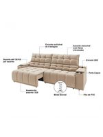 Sofá Connect Premium 2,00m Assento Retrátil-reclinável Com Porta Copos E Entrada Usb Suede Capuccino
