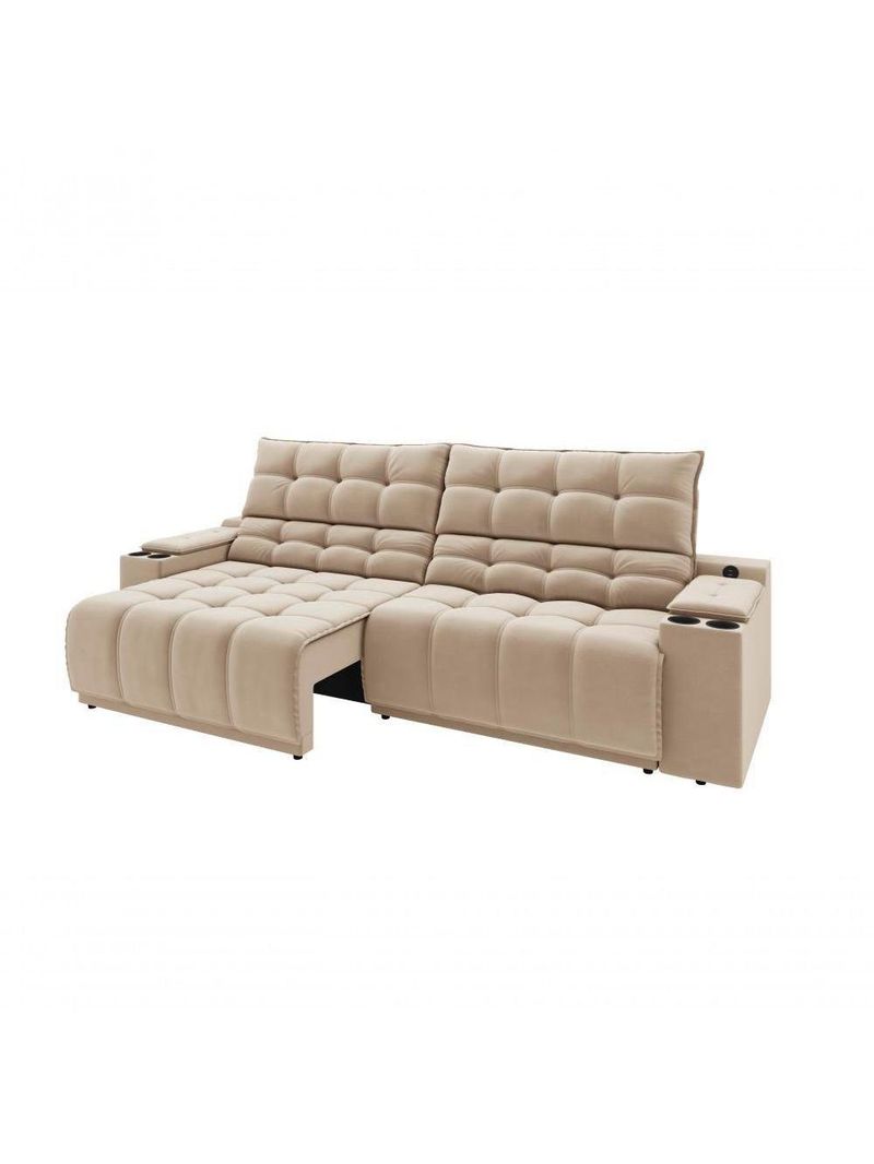 Sofá Connect Premium 2,00m Assento Retrátil-reclinável Com Porta Copos E Entrada Usb Suede Capuccino