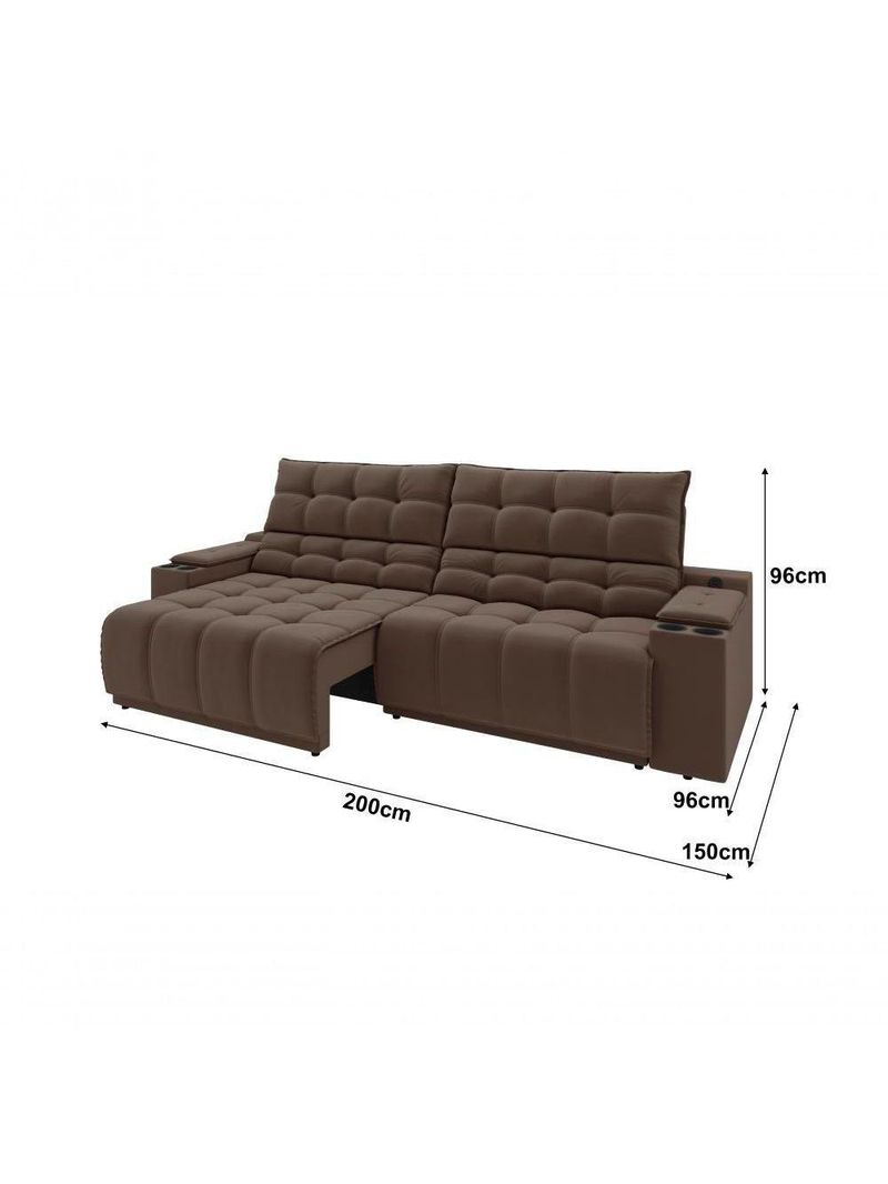 Sofá Connect Premium 2,00m Assento Retrátil-reclinável Com Porta Copos E Entrada Usb Suede Marrom