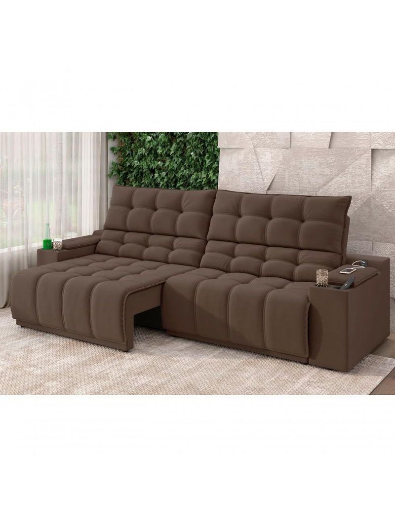 Sofá Connect Premium 2,00m Assento Retrátil-reclinável Com Porta Copos E Entrada Usb Suede Marrom