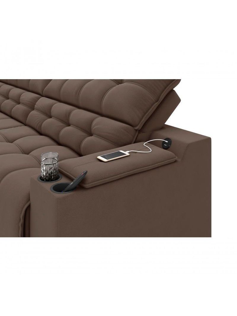 Sofá Connect Premium 2,00m Assento Retrátil-reclinável Com Porta Copos E Entrada Usb Suede Marrom