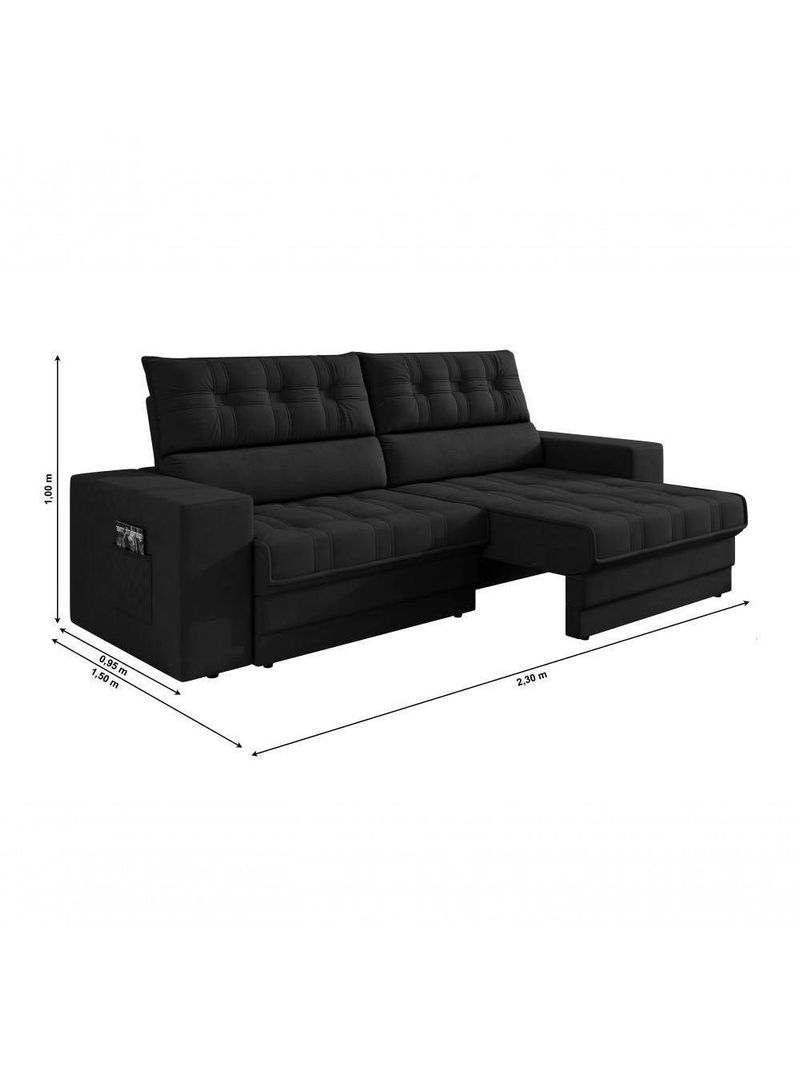 Sofá Omega Plus 2,30m Retrátil/reclinável Suede Preto - Xflex